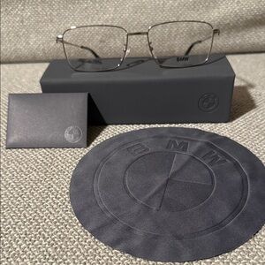 BMW Metallic Gray Eyeglasses NEW case and cloth